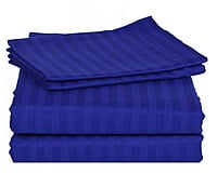 Bedsheet (Fitted) Glace Cotton 300 TC - Striped - Royal Blue
