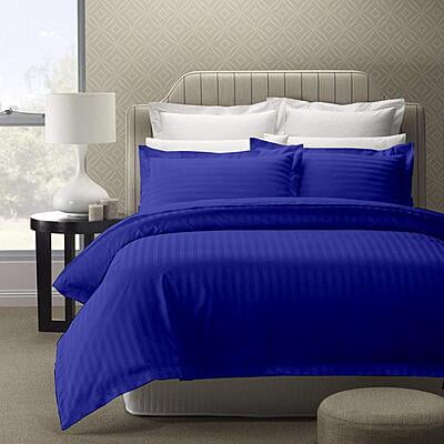 Bedsheet (Fitted) Glace Cotton 300 TC - Striped - Royal Blue
