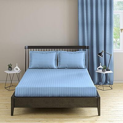 Pillow Cover Framed Glace Cotton 300 TC - Striped - Sky Blue