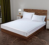 Fitted Bedsheet Glace Cotton 400 TC - Striped - White